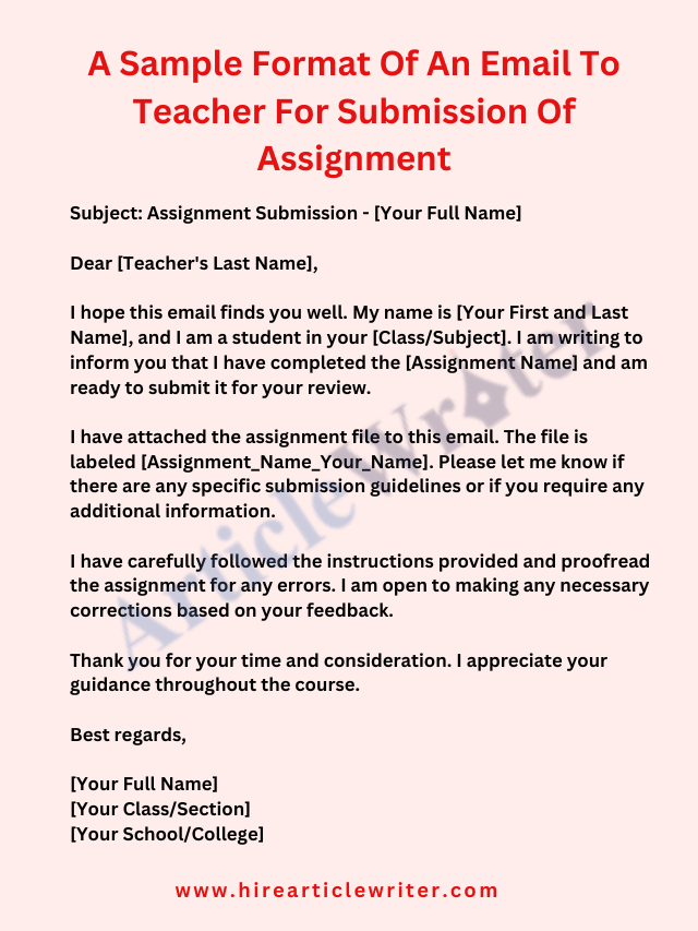A Sample Format Of An Email To Teacher For Submission Of Assignment
