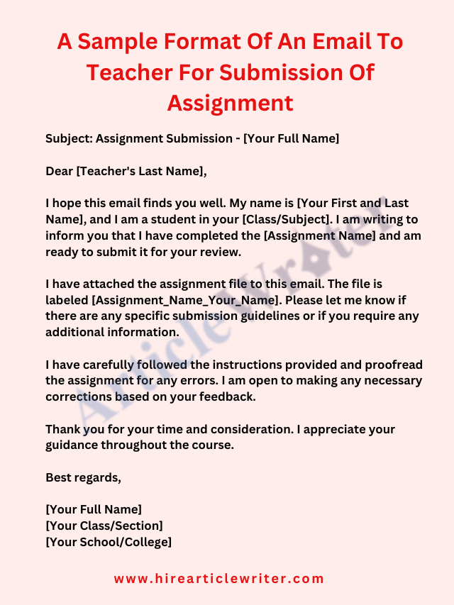 email to teacher for submission of assignment